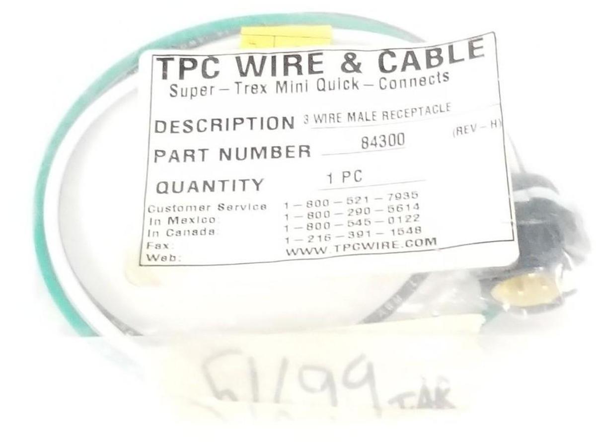 Used NEW TPC WIRE & CABLE 84300 3 WIRE MALE RECEPTACLE ASSEMBLY REV. H