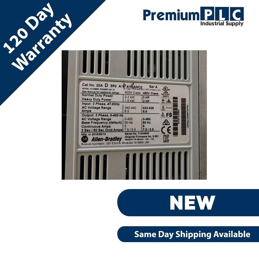 NEW ALLEN BRADLEY 20AD5P0A3AYYANC0 /A POWERFLEX 70 2.2kW/3HP AC DRIVE FRN:5.001