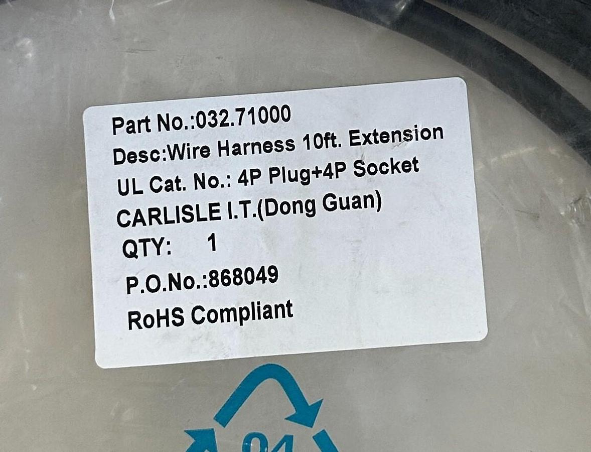 Used HYTROL 032.71000 / 03271000 WIRE HARNESS 10FT EXTENSION 4P PLUG+4P SOCKET NSMP