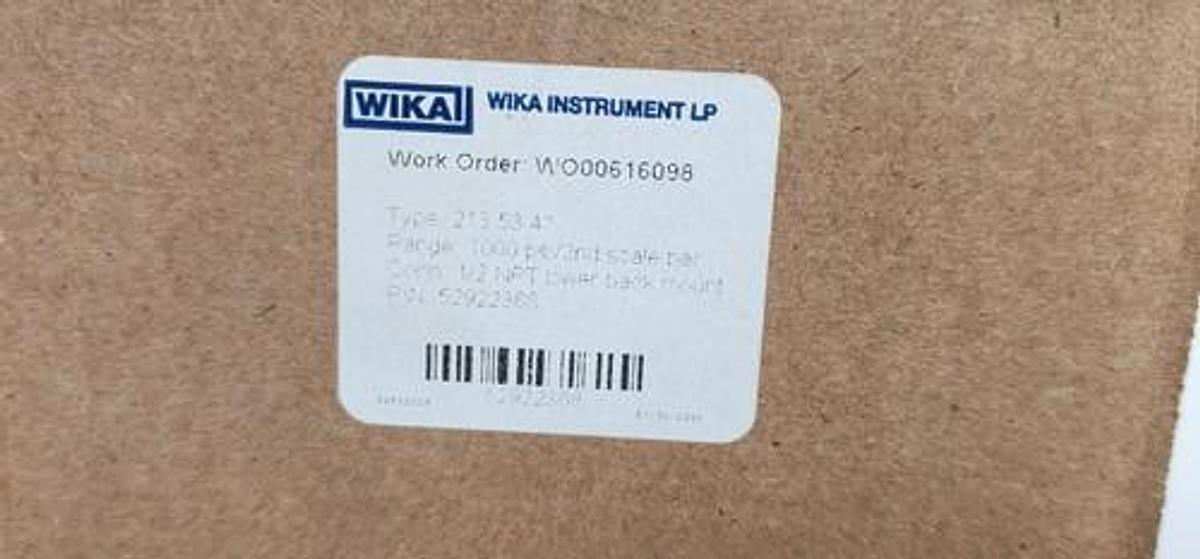 NIB WIKA 52922368 GAUGE 213.53.4" 1000 PSI 2ND SCALE BAR 1/2 NPT