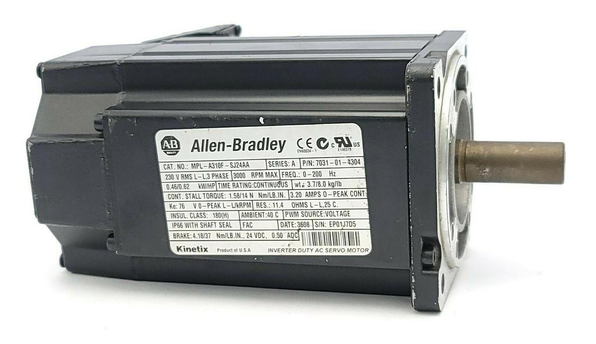 Used ALLEN BRADLEY MPL-A310F-SJ24AA SERVO MOTOR SER. A P/N: 7031-01-4304, 3000 RPM