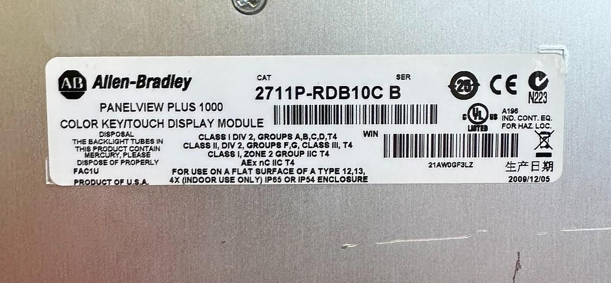 Used ALLEN BRADLEY 2711P-B10C4A7 /A PanelView Plus 1000 KEY/TOUCH ENet 2711PB10C4A7