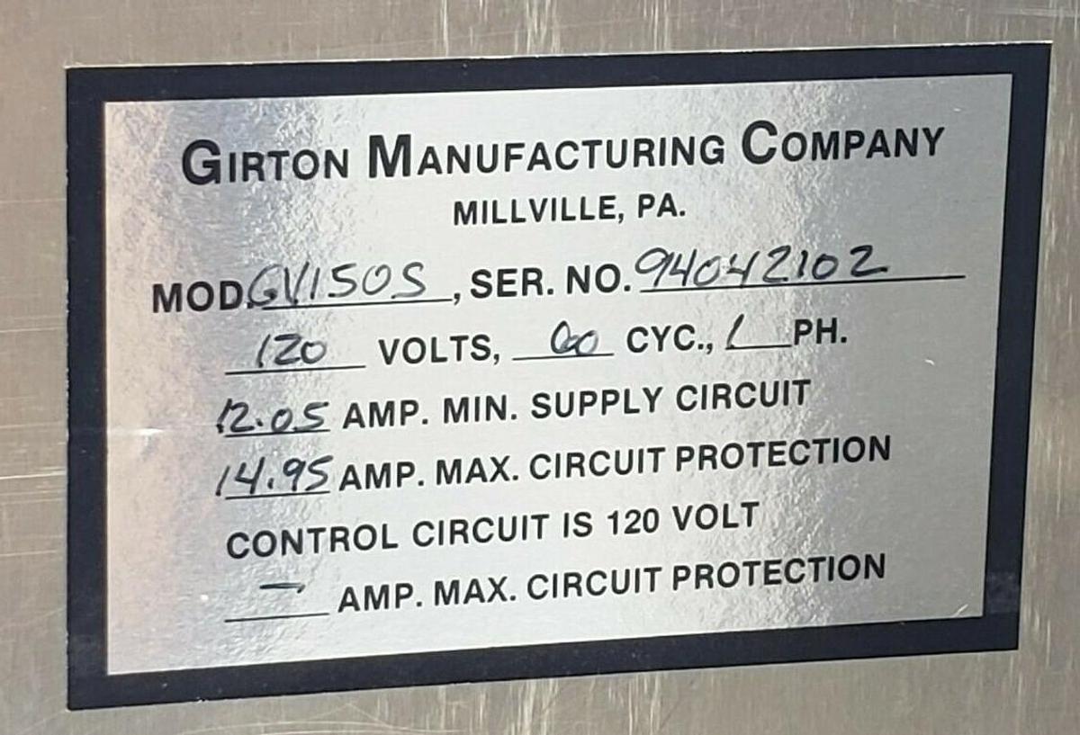 Used GIRTON 18" X 12" X 8" CONTROL PANEL ENCLOSURE FOR GV150S VIAL EXTERIOR WASHER