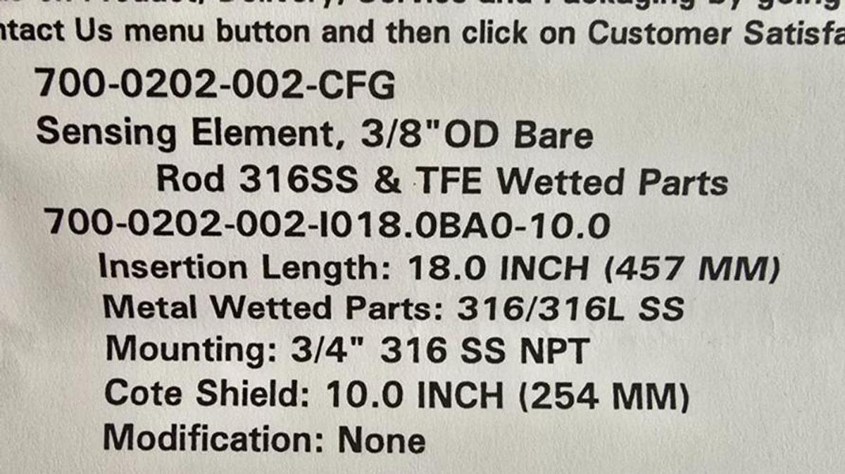 Used Drexelbrook 700-0202-002-CFG Sensing Element 3/8" OD 18" Length 700-0202-002 NEW