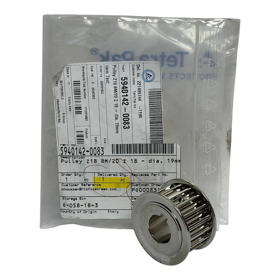 Genuine Tetra Pak 5940142-0083 Timing Pulley Z18 8M/20 dia 19mm Italy New