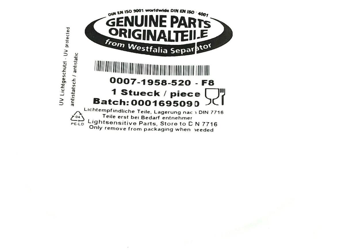 Used NEW WESTFALIA SEPARATOR 0007-1958-520-F8 O-RING