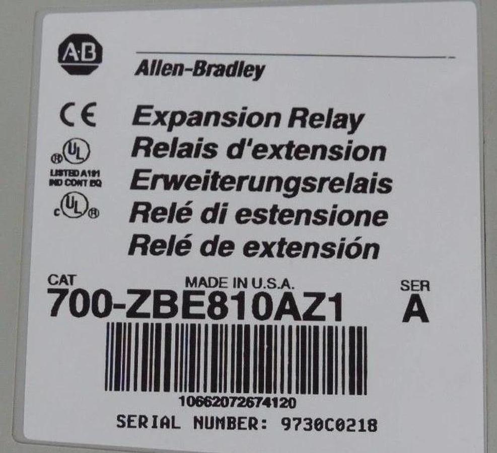 Used ALLEN BRADLEY 700-ZBE810AZ1 EXPANSION RELAY SER A 700ZBE810AZ1