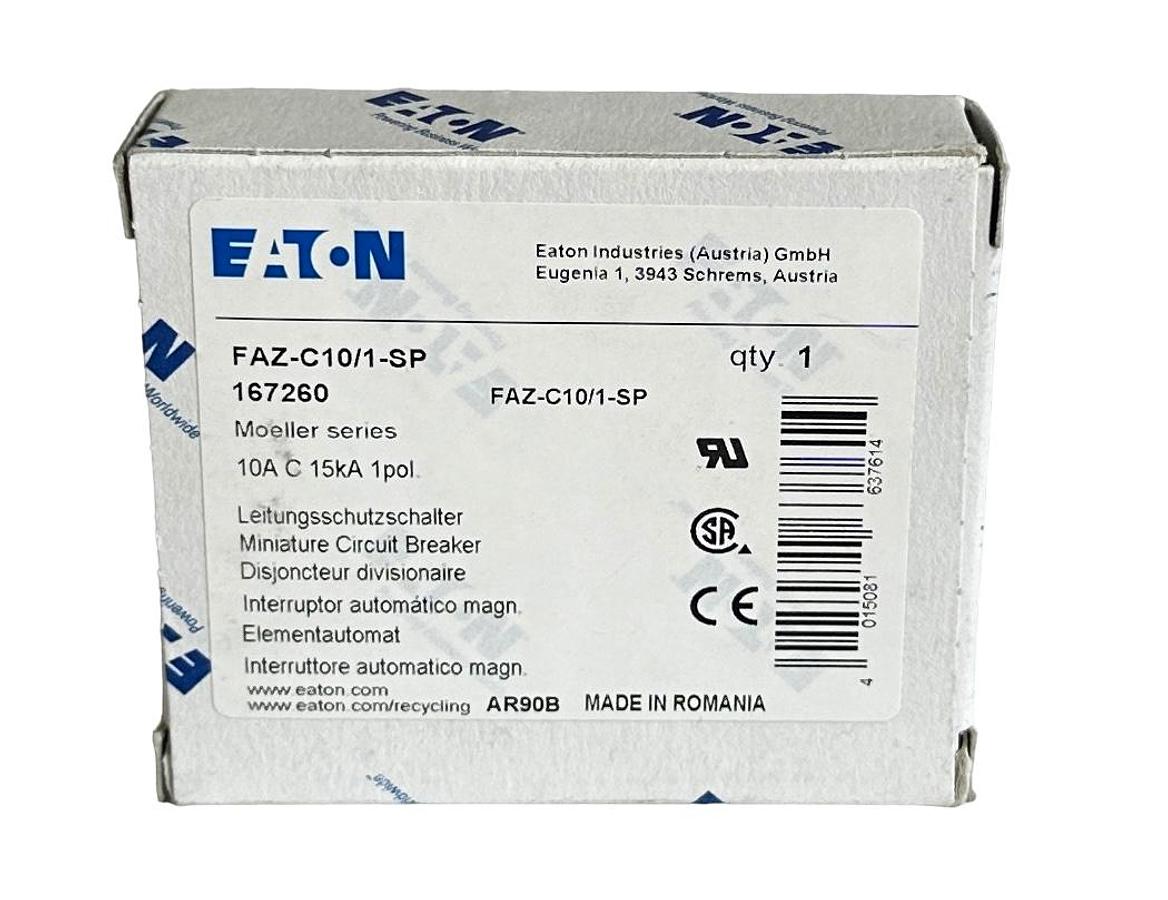 Used NEW EATON FAZ-C10/1-SP / 167260 MOELLER SERIES 10A CIRCUIT BREAKER 1POL 15kA