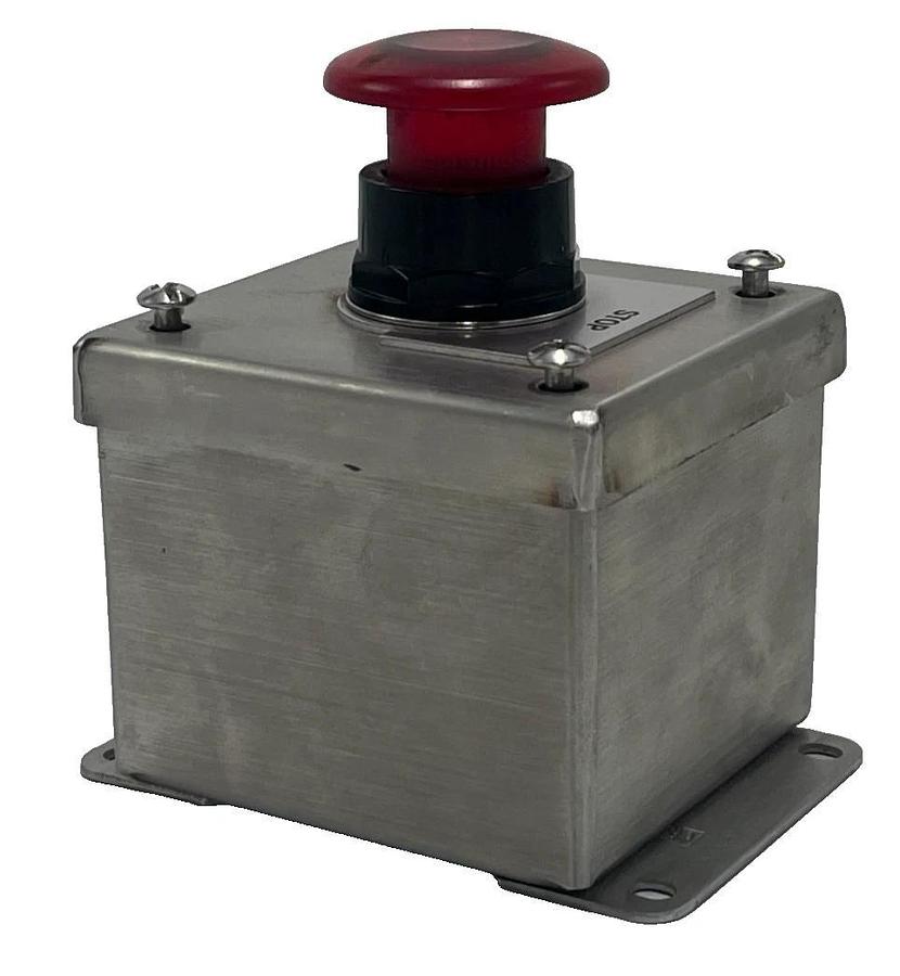 HOFFMAN E1PBSS STAINLESS STEEL ENCLOSURE W/ SIEMENS 52BM9W2 RED PUSHBUTTON NSNP