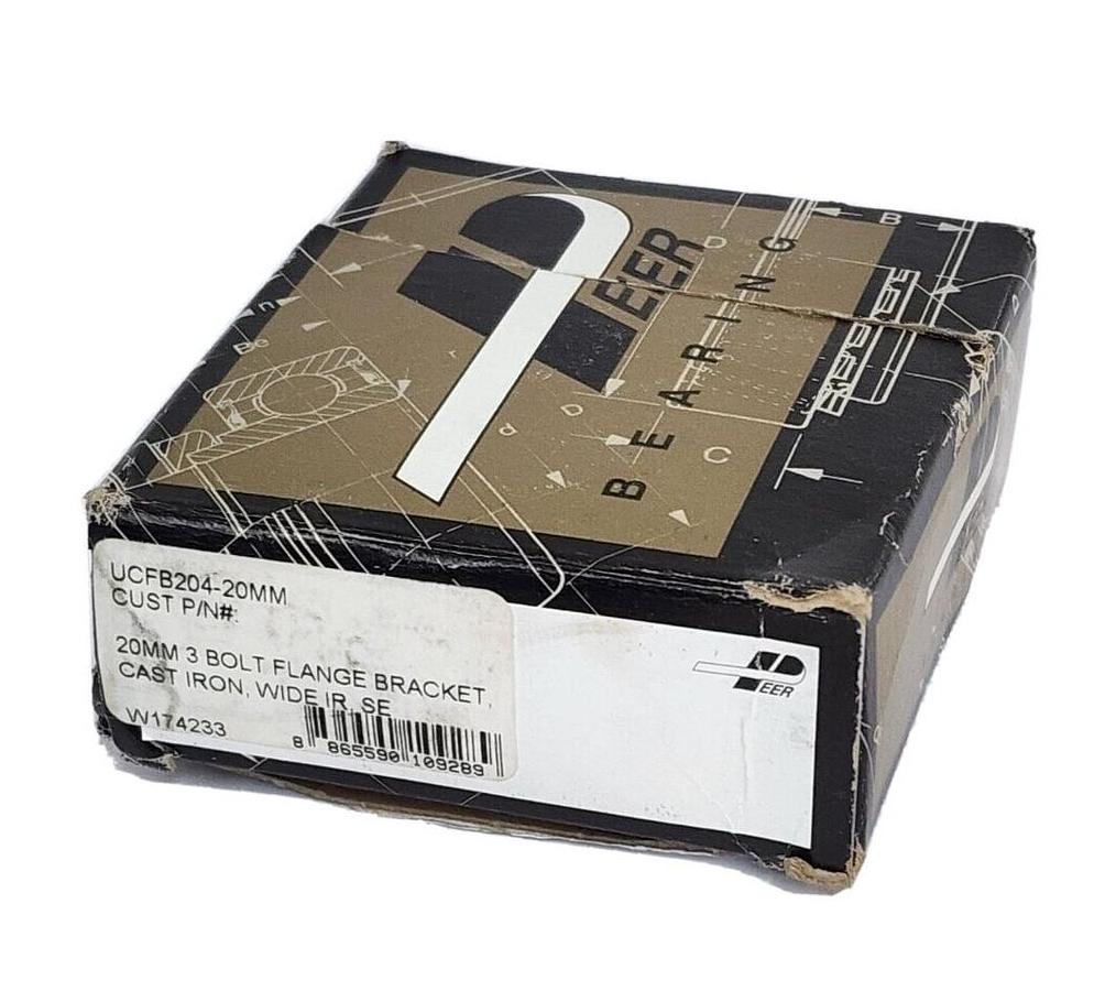 Used NIB PEER UCFB204-20MM FLANGED BEARING 20MM 3-BOLT FLANGE BRACKET
