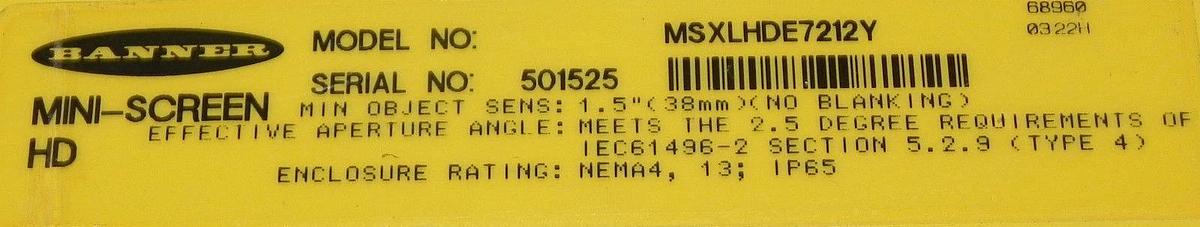 Used BANNER ENGINEERING MSXLHDE7212Y MSXLHDR7212Y HEAVY DUTY LONG RANGE LIGHT SET
