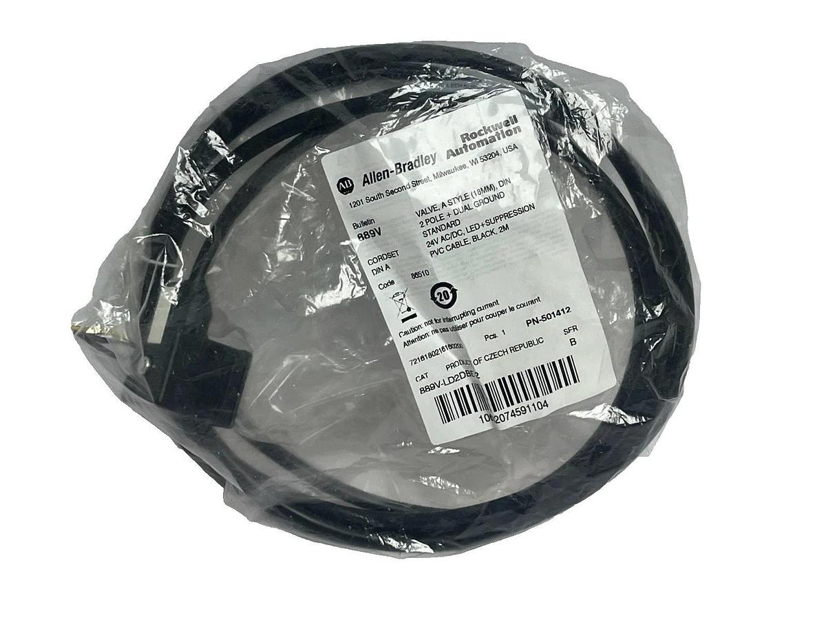 Used NEW Allen-Bradley 889V-LD2DBE-2 Valve Cordset 2-Pin Dual Red/Yellow 2m Sealed