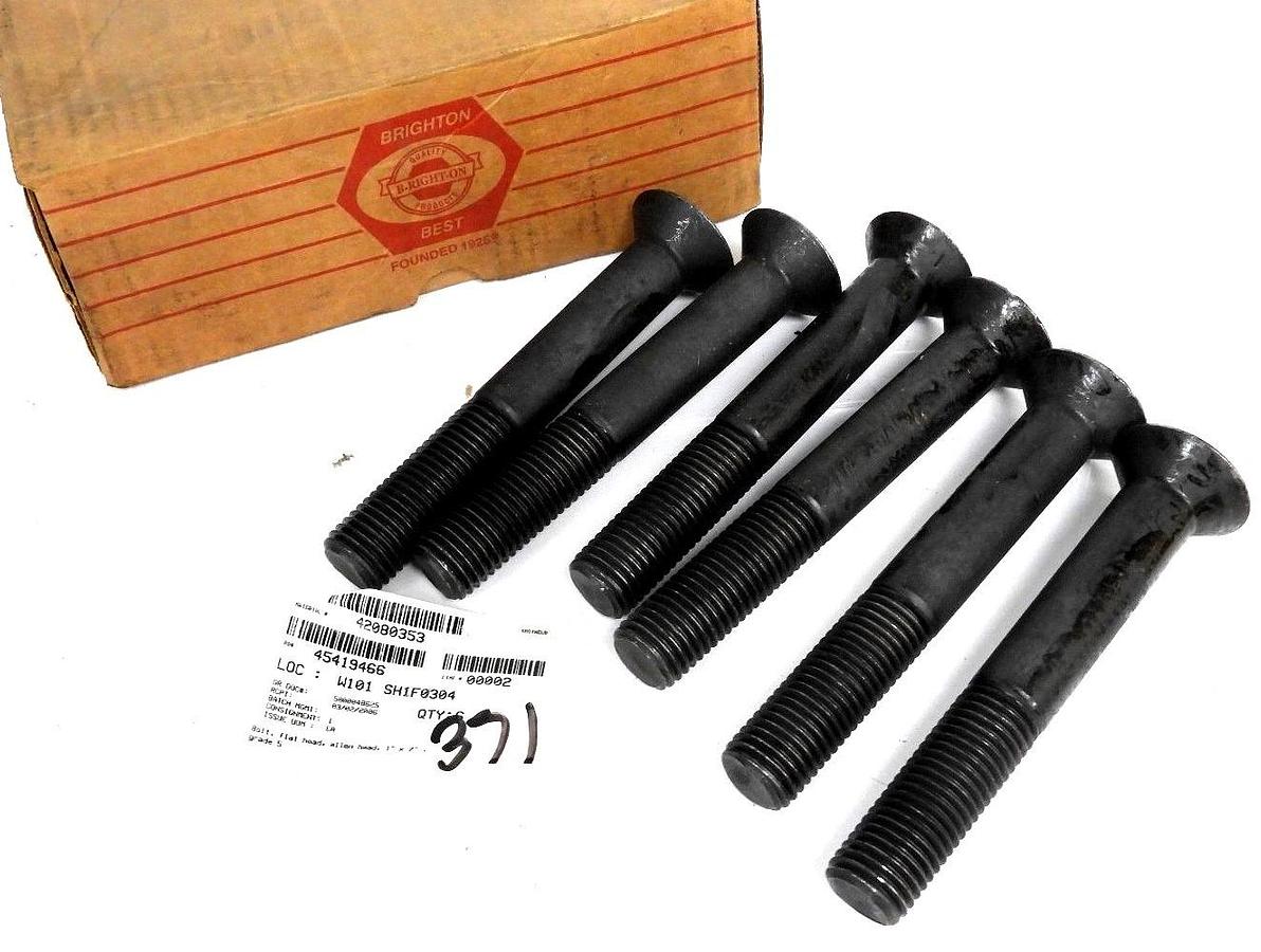 Used LOT OF 6 NEW BRIGHTON BEST 1'' X 7'' GRADE 5 BOLTS, FLAT HEAD, ALLEN HEAD
