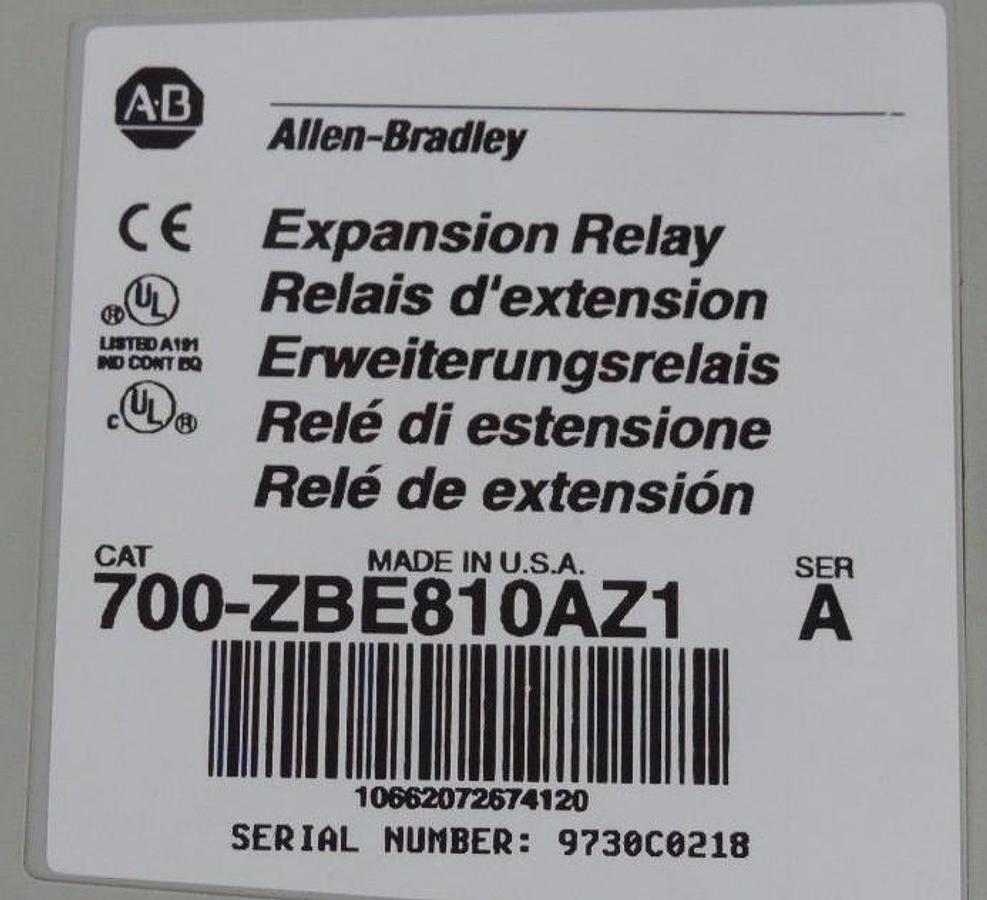 Used ALLEN BRADLEY 700-ZBE810AZ1 EXPANSION RELAY SER A 700ZBE810AZ1