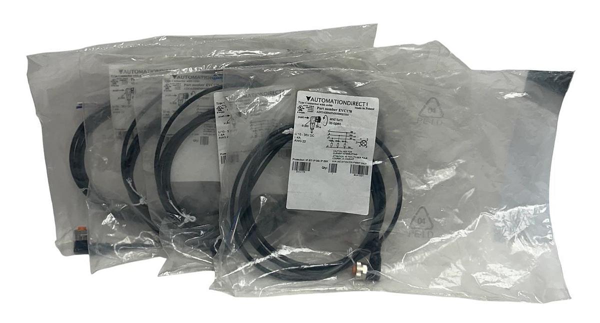 Used 4 AUTOMATIONDIRECT ADOAH043MSS0002H04 / EVC178 CONNECTORS W/ CABLES 10-36V NSMP