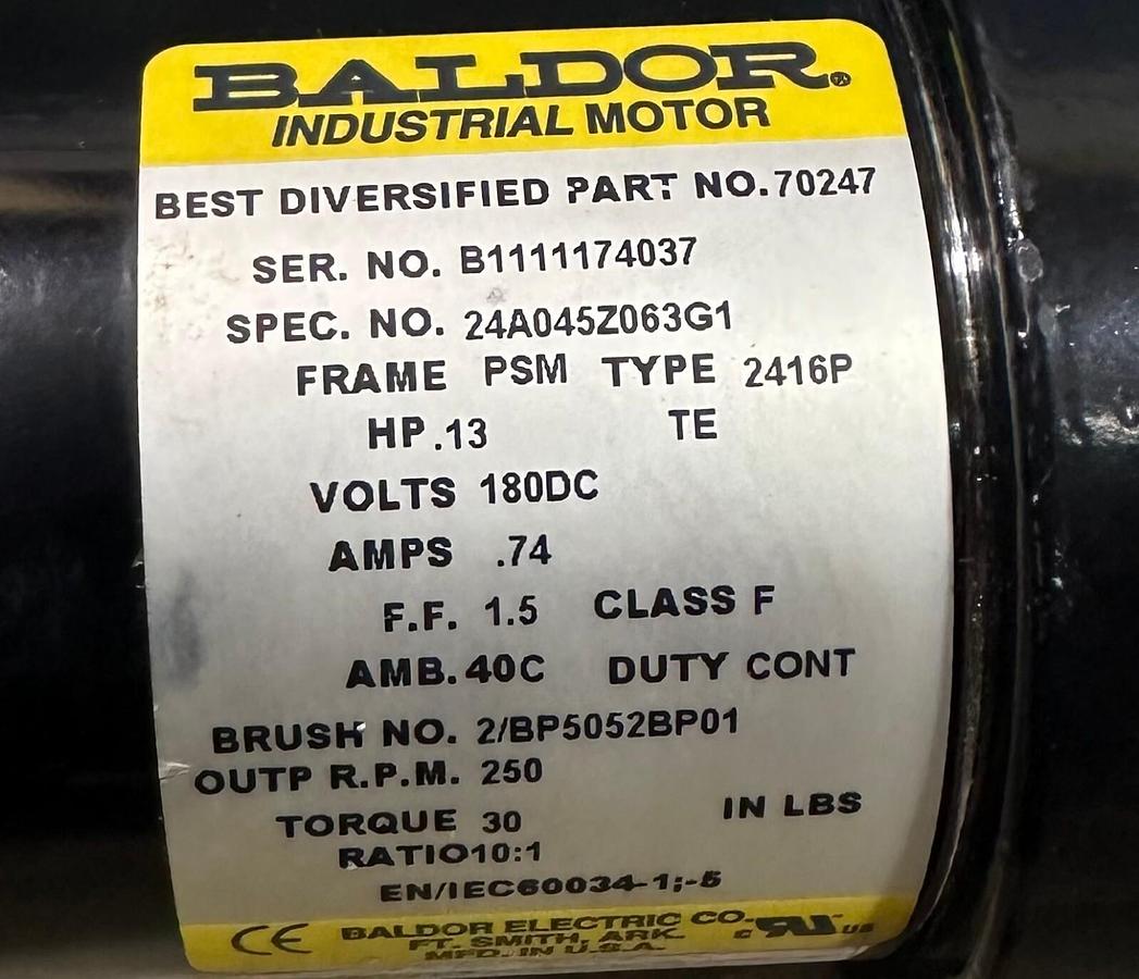 Used BALDOR 24A045Z063G1 MOTOR .13HP 180VDC .74A 2416P 70247