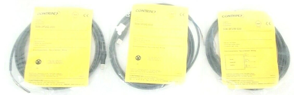 LOT OF 3 NEW CONTRINEX S08-3FUW-020 CONNECTORS W/ CABLES S083FUW020