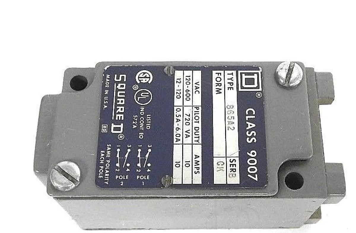 Used SQUARE D 9007-B65A2 LIMIT SWITCH 9007B65A2, SER. B, FORM: CK