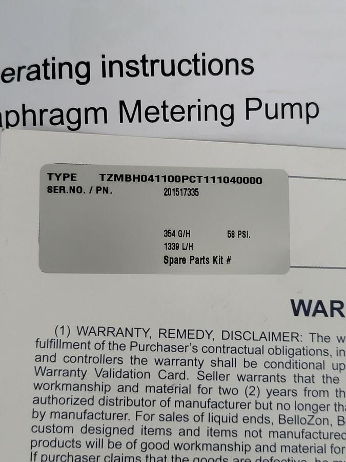 NEW PROMINENT TZMBH041100PCT111040000 354 G/H 58 PSI. 1339 L/H P/N: 20.1517335