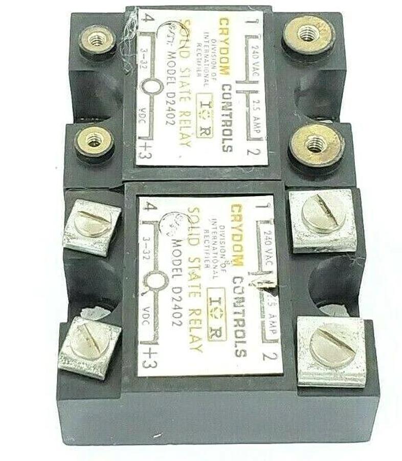Used LOT OF 2 CRYDOM D2402 SOLID STATE RELAYS 240 VAC 2.5 AMPS