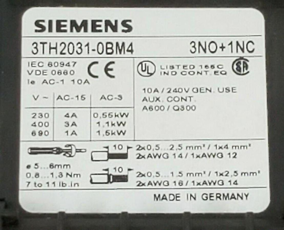 Used NEW SIEMENS 3TH2031-0BM4 CONTACTOR RELAY 3TH20310BM4