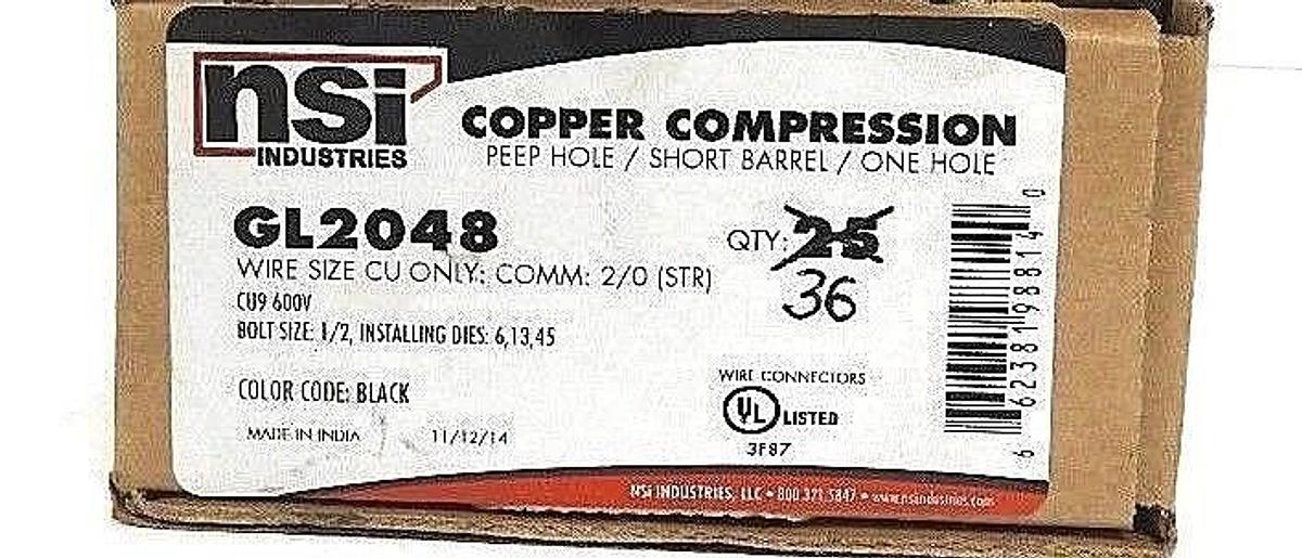 Used NIB NSI GL2048 COPPER COMPRESSION SHORT BARREL, ONE HOLE, BLACK - QTY 36