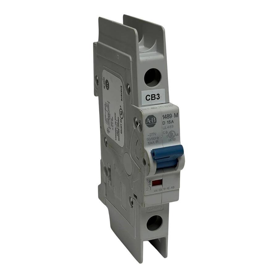 Used Allen Bradley 1489-M1D150 1 Pole 15A Miniature Circuit Breaker Series D UL489