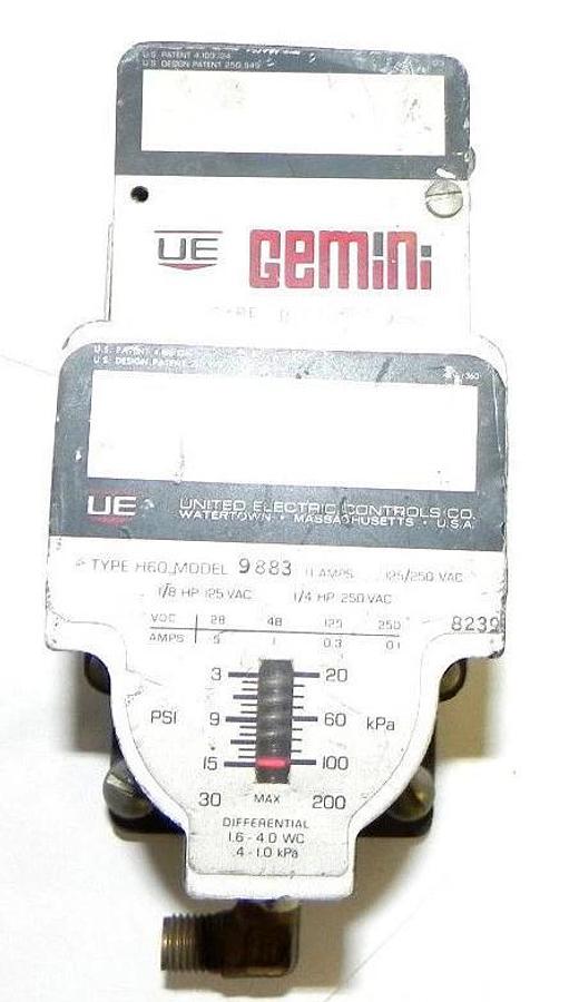 Used UNITED ELECTRIC TYPE H60 MODEL 9883, INCLUDES AIR PRESSURE SWITCH H60 MODEL 9885