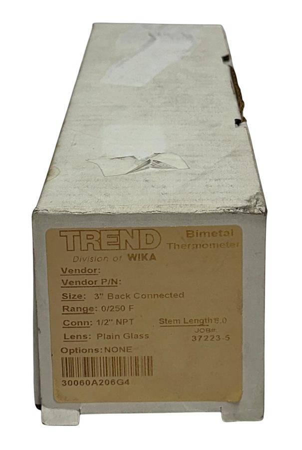 Used TREND / WIKA 3'' BACK CONNECTED BIMETAL THERMOMETER 0/250 DEG F 1/2'' NPT NSMP