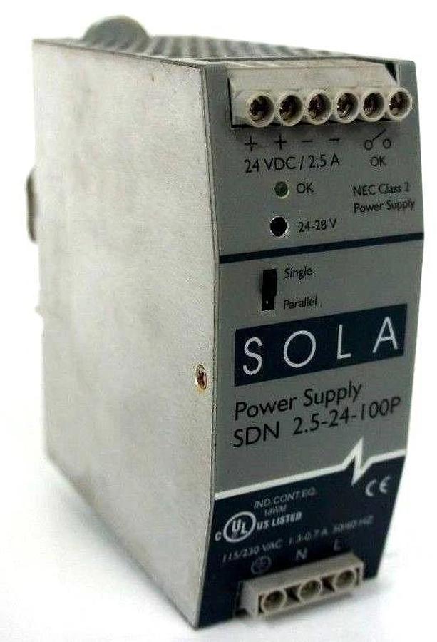 Used SOLA ELECTRIC SDN-2.5-24-100P POWER SUPPLY 24VDC 2.5AMP SDN2524100P