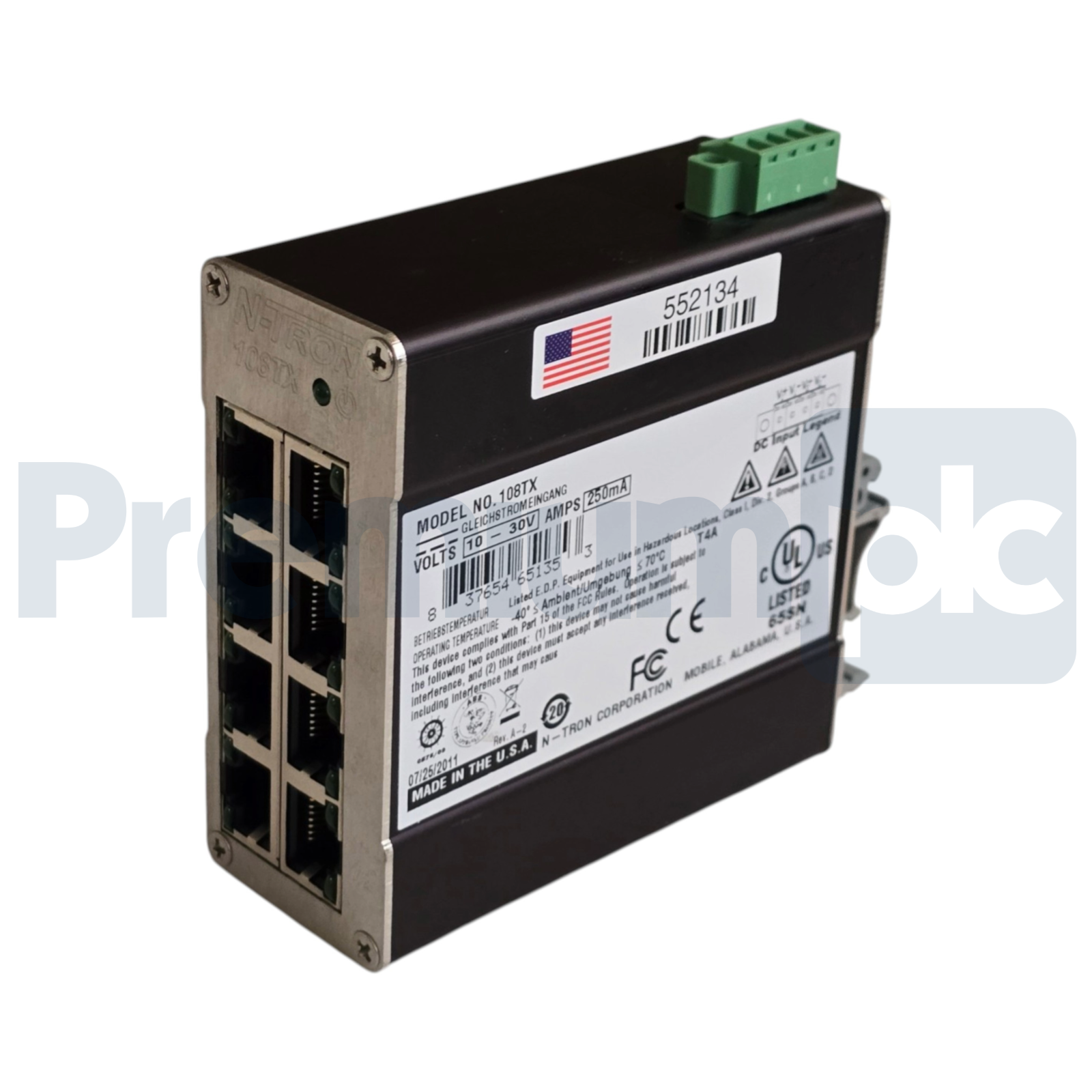 Used Red Lion N-Tron 108TX Industrial Ethernet Switch 8-Port 10/100BaseTX DIN Rail