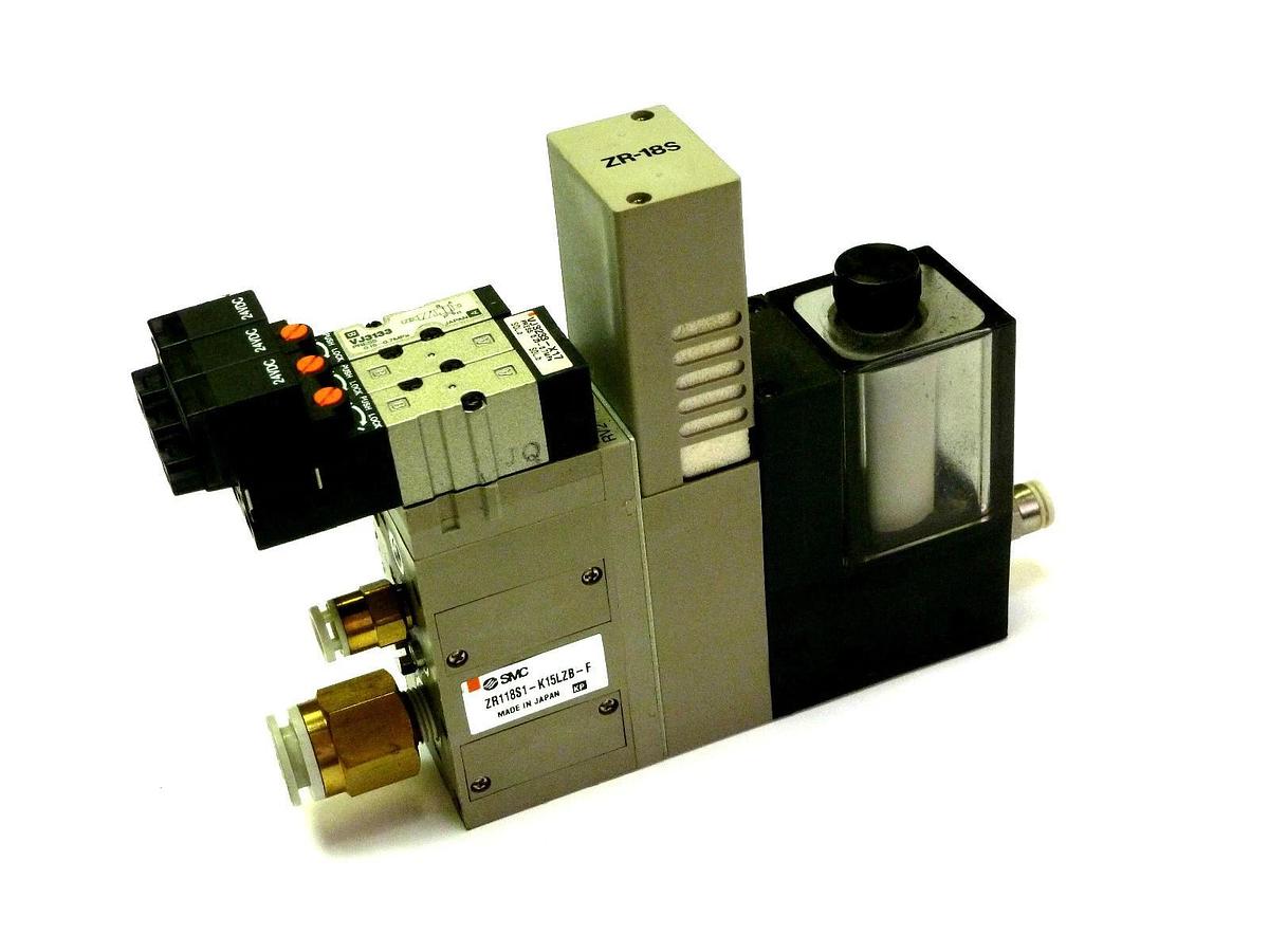 Used SMC ZR118S1-K15LZB-F VACUUM EJECTOR ZR118S1K15LZBF W/ VJ3233-X17 & VJ3133