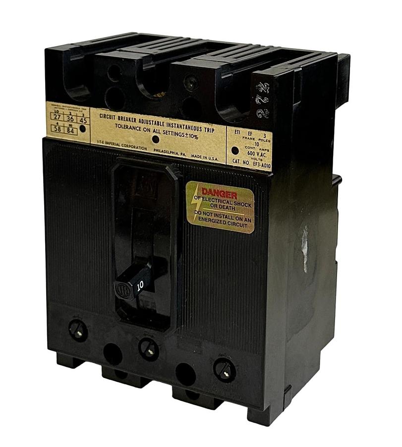 Used NEW ITE EF3-A010 / EF3A010 CIRCUIT BREAKER W/ ADJUSTABLE INSTANTANEOUS TRIP 600V