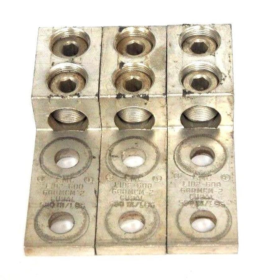 Used LOT OF 3 CMC CLEVELAND MOTION CONTROL LID2-600 LUGS 600MCM-6, CU9AL, 550 IN/LBS