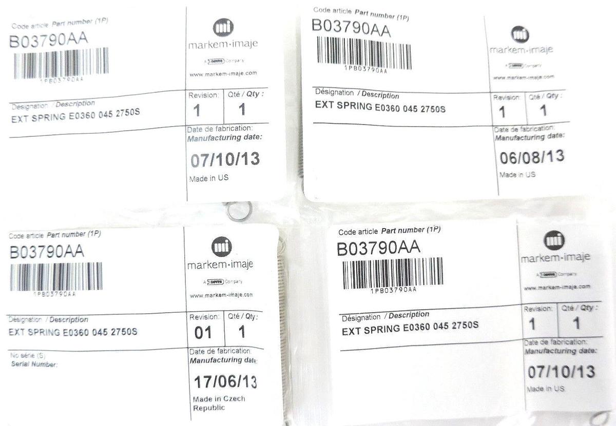 LOT OF 4 NEW MARKEM-IMAJE B03790AA EXT SPRINGS E0360 045 2750S