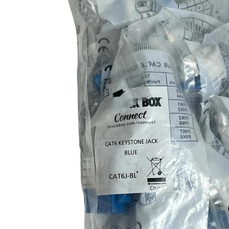 Used Black Box CAT6 Keystone Jack Blue 25-Pack RJ45 Network Connector Bulk CAT6J-BL
