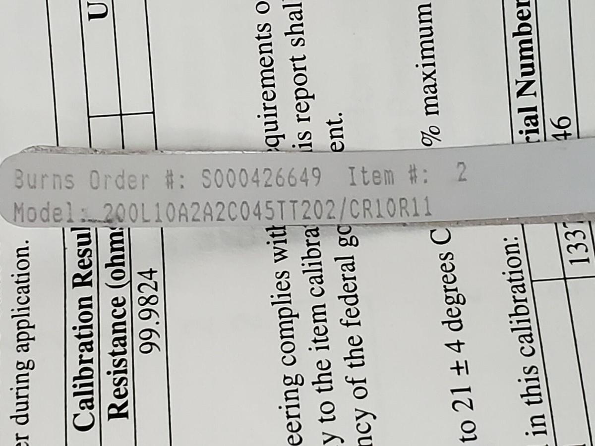Used NEW BURNS 200L10A2A2C045TT202/CR10R11 TEMPERATURE SENSOR 1/2" X 3/4" W/ PROBE