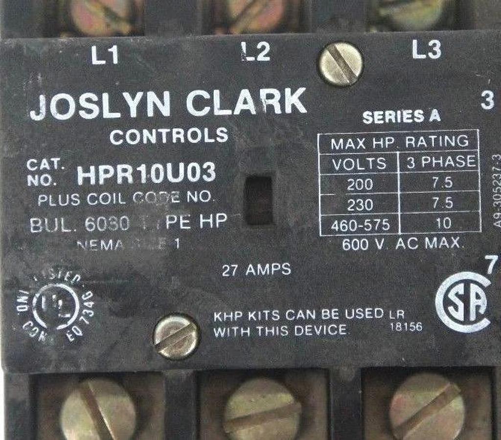 Used JOSLYN CLARK CONTROLS HPR10U03 STARTER, SERIES A
