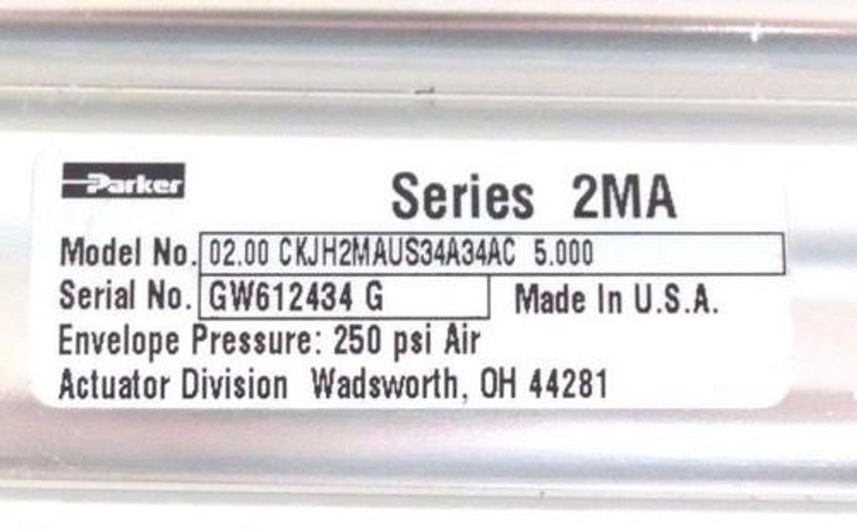 Used NEW PARKER 02.00 CKJH2MAUS34A34AC 5.00 PNUEMATIC CYLINDER SERIES 2MA 250PSI