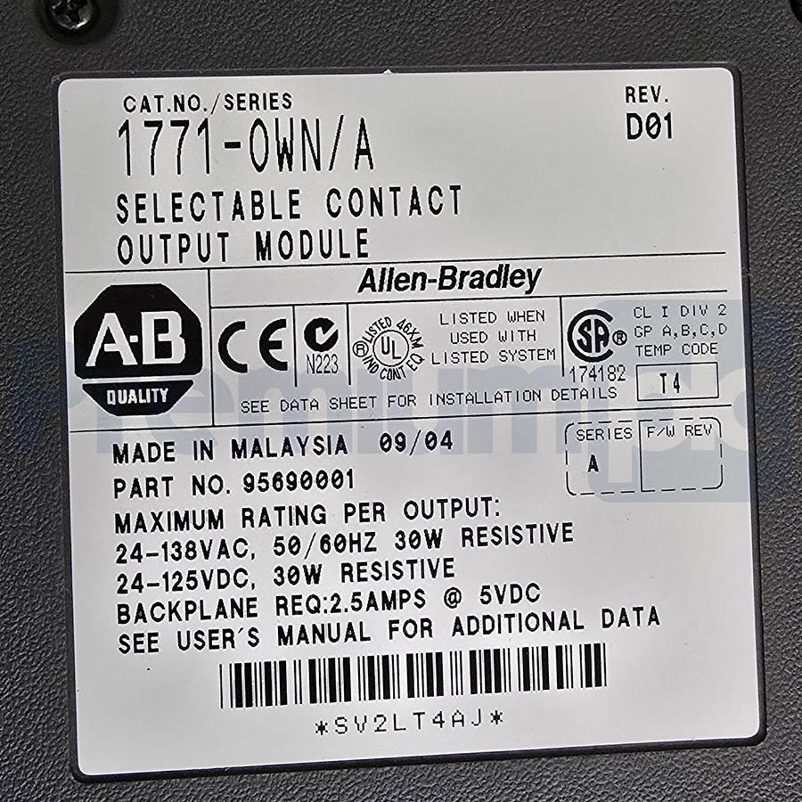 ALLEN BRADLEY 1771-OWN /A PLC-5 SELECTABLE CONTACT OUTPUT MODULE REV. D01 NSMP
