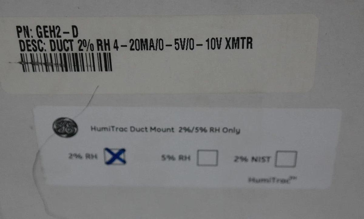 Used NIB GENERAL ELECTRIC GEH2-D DUCT MOUNTING HUMIDITY TRANSMITTER 2% RH GEH2D