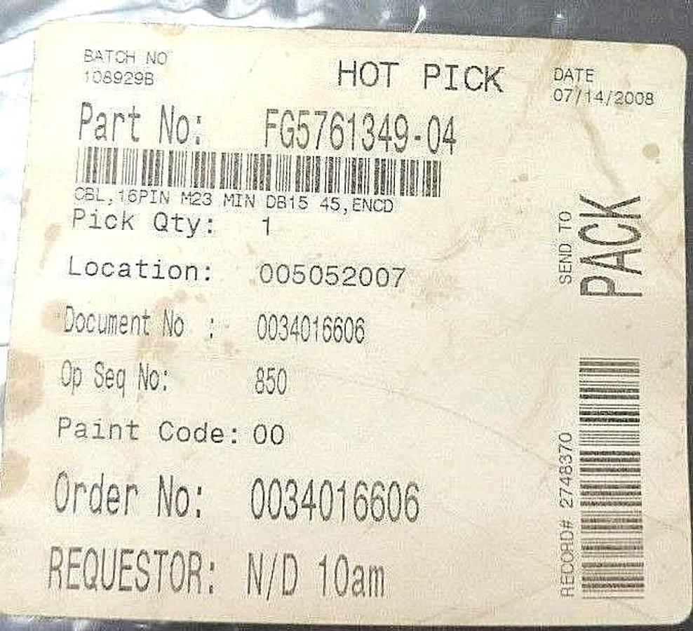 Used NEW FG5761349-04 ENCODER CABLE 16PIN M23 MIN DB15 45, ENCD, FG576134904
