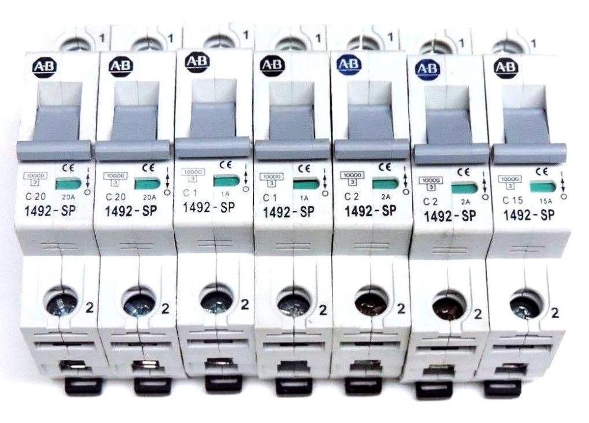 Used LOT OF 7 ALLEN BRADLEY 1492-SP MINI CIRCUIT BREAKERS SER C, 1POLE