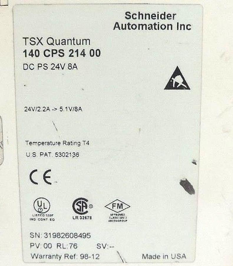 Used SCHNEIDER AUTOMATION 140CPS21400 DC POWER SUPPLY 24V, 8A, 140-CPS-214-00