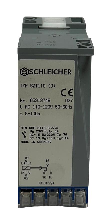 Used SCHLEICHER 05913748 027 / SZT110 (D) TIME DELAY RELAY 5-100s 110-120VAC NSNP