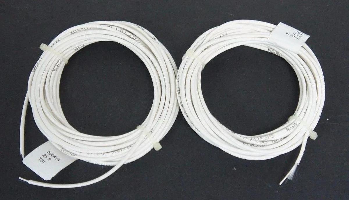 LOT OF 2 NEW GENERIC 800414 WHITE CABLES 22 AWG, 2 CONDUCTOR, 25'