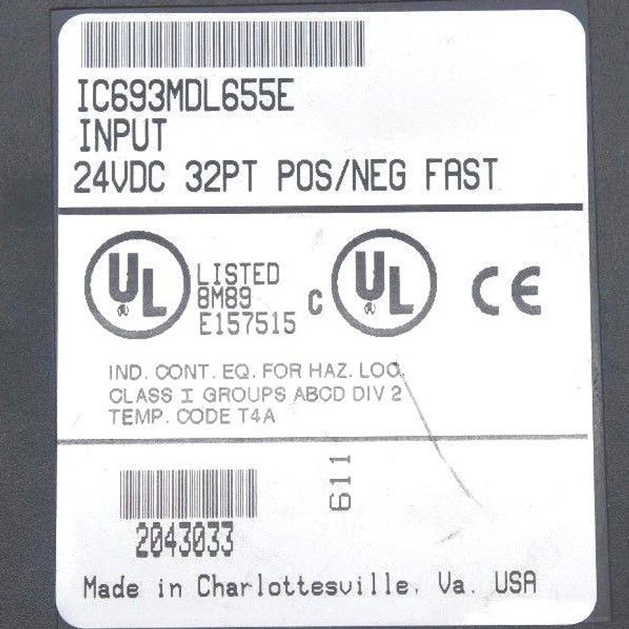 Used GE FANUC IC693MDL655E INPUT MODULE 32PT, 24 VDC POS/NEG FAST MISSING CLEAR COVER