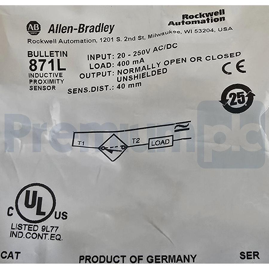 Allen Bradley 871L-B40E40-T2 /A Inductive Proximity Sensor 2-Wire 40MM NSFS