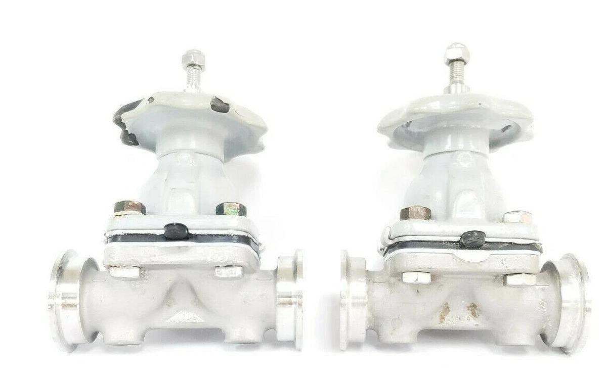 Used LOT OF 2 ITT GRINNELL DIAPHRAGM VALVES WITH 1819 CF8M 1" VALVE BODIES
