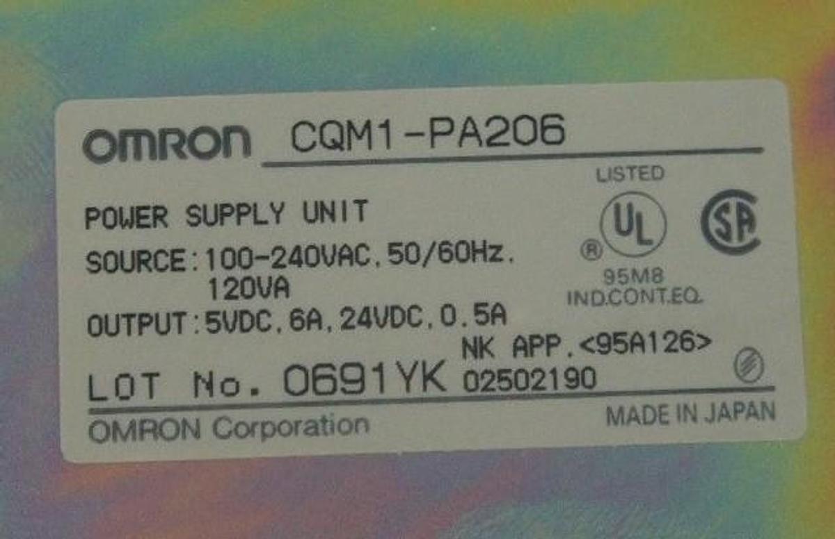 Used OMRON CQM1-PA206 POWER SUPPLY MODULE 100-240VDC 50/60HZ 120VA CQM1PA206